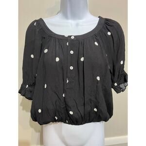 Velvet Heart Black White Polka Dot Peasant Blouse NWOT Size S